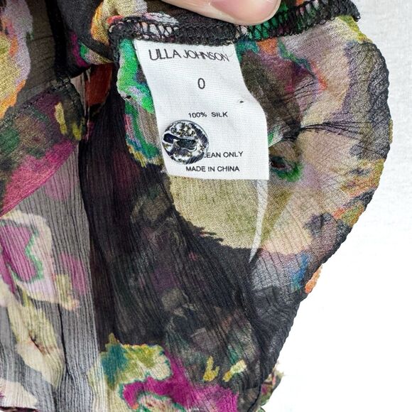 ULLA JOHNSON Andi Sheer Chiffon Crinkle Floral Silk Blouse Size 0 - Picture 5 of 7